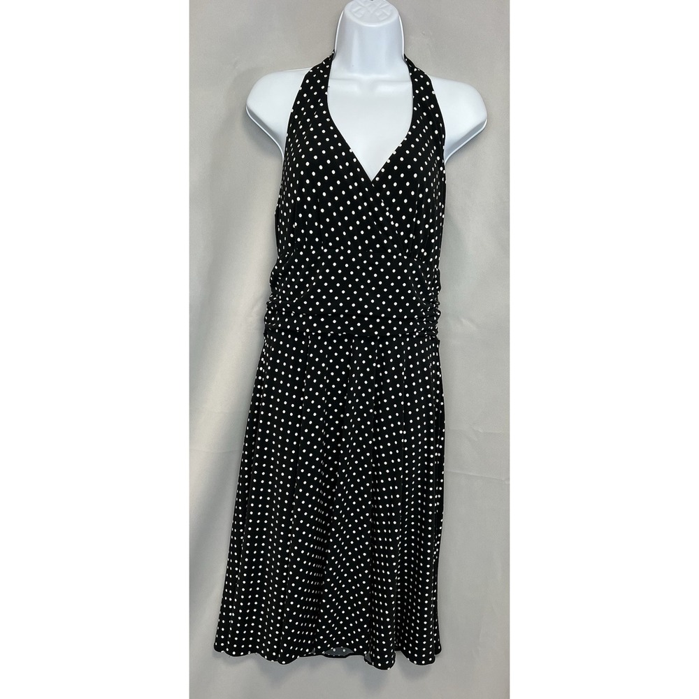 Vintage Ronnie Nicole Women's‎ Black Polka Dot Midi Dress Sz 12 Halter Neck